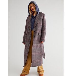 FREE PEOPLE
Menswear Hailey Wool Coat In Burgundy Check Combo